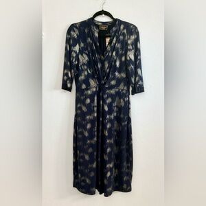 Amana, NWT, blue & silver midi dress, XL. P2P: 21”
V-neck, 3/4 sleeves.